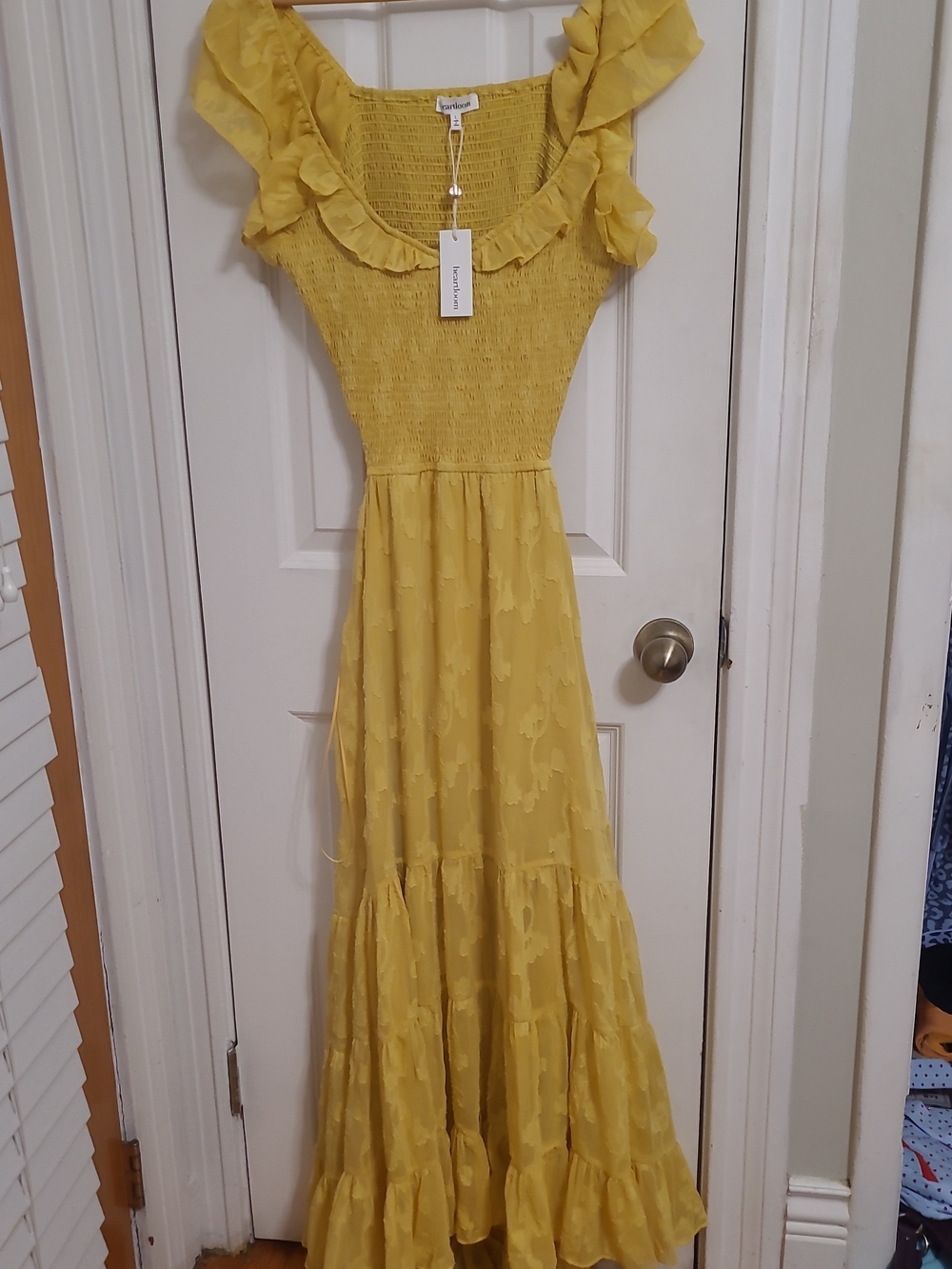 Anthropologie Yellow Ruffle-Trim Smocked Maxi Dress